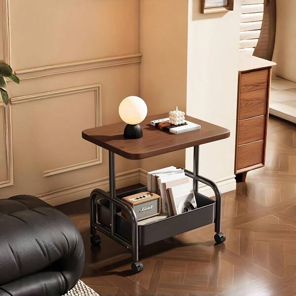 2-Tier Desktop Cart - Made Of Carbon Steel, This Office-Friendly Cart Features Metal Storage Baskets, Easy-To-Clean Surfaces, And A Space-Saving Design, Suitable For Home Or Office Use As A Side Table Or Nightstand.