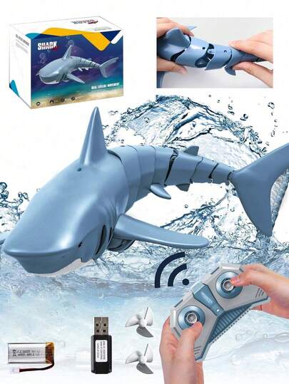 1pc 2.4GHz Remote Control Shark Toy, Suitable For 3 4 5 6 7 Year Old Boys, 1:18 Scale Realistic Shark Pool Toy, Suitable For Pool, Bathtub Toys, Electric Remote Control Swimming Pool Toy, Suitable For 7/8/9/10/11/12 Year Old Boys And Girls Outdoor Water Toy, Can Be Used As Christmas, Easter, Halloween, Birthday Gift