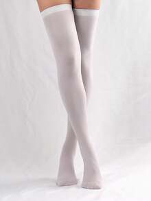 Simple And Stylish Solid Color Women's Velvet Over-The-Knee Socks, Perfect For Valentine's Day, Versatile For Everyday Wear And All Seasons. - 白色 - 查看 2
