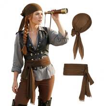 Zando Pirate Accessories Women Men Teens - Pirate Bandana Head Scarf Hat Belt Sash For Halloween Renaissance Themed Cosplay{"Size_name":"OneSize","Color_name":"01Brown"} - 01Brown - 查看 1