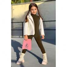 YgneeDom Kids Girls One Piece Spandex Unitards, Long Sleeve Turtleneck Unitard, Full Body Catsuit, Dance Leotard Costumes{"Color_name":"Brown","Size_name":"Small"} - 棕色 - 查看 3