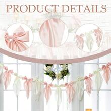 1 PCS White Pink Bow Garland, Satin Ribbon Hanging Party Bow Garland Decoration Birthday Shower Wedding Party Supplies - Pink White - View 3