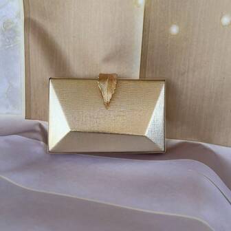 1pc Elegant Solid Color Bridal Clutch Bag, Metal Leaf Clasp Handbag With Strap, Suitable For Wedding, Party, Prom, Wedding Wallet