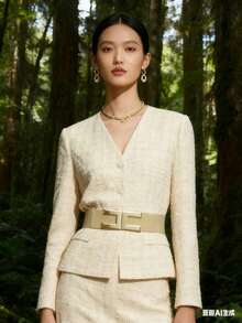 6cm Wide Elastic Belt With Alloy Buckle][ - 米色 - 查看 1