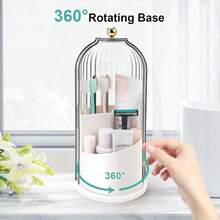 Toothbrush Holders With Sliding Lid Rotating 3 Slots Bathroom Organizer Countertop Tooth Brush Toothpaste Holder Bathroom Counter Stand Sink Organizer Caddy For Vanity Makeup Brushes Holder - 白色透明黑色 - 查看 4