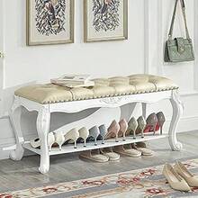 Vintage Solid Wood Entryway with Button Leather Upholstered, Shoe Storage Organizer, Bedroom 90x35x45cm, Color: B70x35x45cm - 100x35x45cm - Ver 2