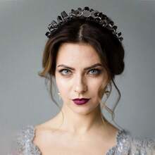 Bubbmi Black Raw Crystal Tiara Headband, Natural Quartz Moon Goddess Witch Fashion Hair Band For Wiccan Cosplay Party Headwear{"Color_name":"BLACK"} - 黑色 - 查看 6