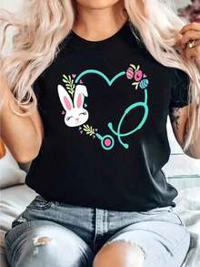 Hohololo Easter Nurse Shirts For Women Easter T Shirt Bunny Rabbit Graphic Tee Stethoscope Short Sleeve Nurse Tops  100% Cotton, Breathable & Comfort Fit, Short Sleeve Crew Neck Top For All Seasons - màu đen - Xem 1