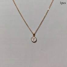 Gold Exquisite Stainless Steel Shell Letter Pendant Necklace, Optional From A-Z, Round Head Pendant Necklace With Waterproof Collarbone Chain, Suitable For Daily Wear