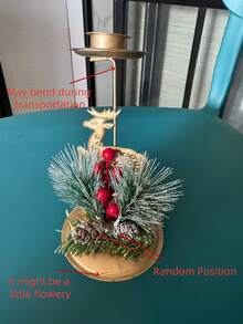 1 pieza Soporte de vela de hierro dorado, decoración para exhibición en ventana, árbol de Navidad, piña, decoración de ambiente, soporte de vela, reno, copo de nieve, ornamento de mesa con estrella