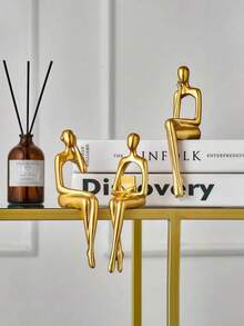 3pcs Gold Thinker Statue Home Decor, Modern Abstract Art Sculpture Decorative Accessories Suitable For Coffee Table, TV Cabinet, Desk, Bookshelf (Gold)