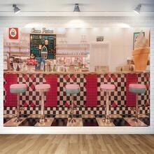 1pc 1950s Diner Ice Cream Bar Stool Polyester Backdrop - Ideal For Art Photos, Commemorative Wall Signage Photos, Perfect For Photography, Holiday Parties, Decor - Art Themed - Available In Multiple Sizes