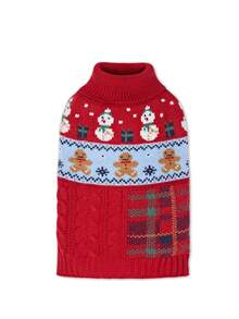 Christmas Snowman & Gingerbread Man Pattern Pet Sweater, Warm Knitwear For Small Dogs & Cats, Autumn/Winter