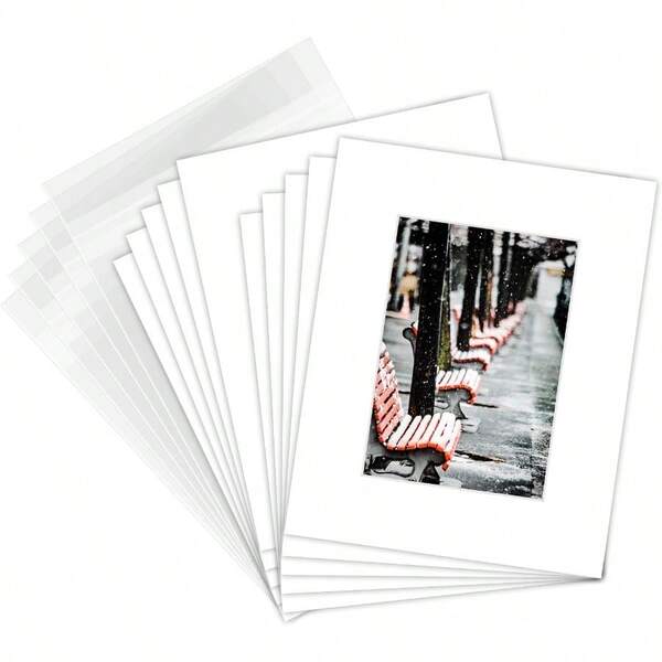 Golden State Art Pack Of 50 8x10 White Picture Mats Mattes With White Core Bevel Cut For 5x7 Photo + Backing + Bags