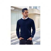 Men's Crew Neck Sweater Slim Fit Lightweight Sweatshirts Knitted Pullover For Casual Or Dressy Wear - 深藍色 - 查看 2