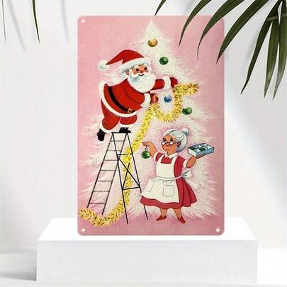 8x12 Inch Aluminum Vintage Christmas Wall Art, Classic Retro Metal Sign For Home, Kitchen, Cafe & Bar Decor