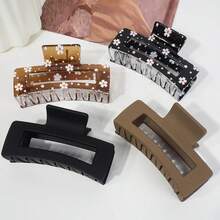 4 pezzi Fermagli per capelli da donna in stile retrò per autunno/inverno con fiori di margherita opachi, fermagli per capelli con fiori bianchi ditsy, fermagli per capelli con fiori trasparenti, set di fermagli rettangolari marroni/neri/opachi, con presa antiscivolo forte, adatti per capelli fini e spessi, fermagli per capelli in plastica di colore solido, accessori per capelli invernali