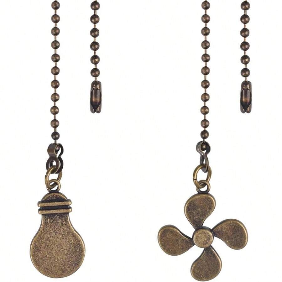 2pcs Ceiling Fans Pull Chain With Connector, Pull Switch, Decorative Brass Chain Toilet Bathroom Living Room Ceiling Fan Fixture Fans And Bulbs - 銅色 - 查看 1