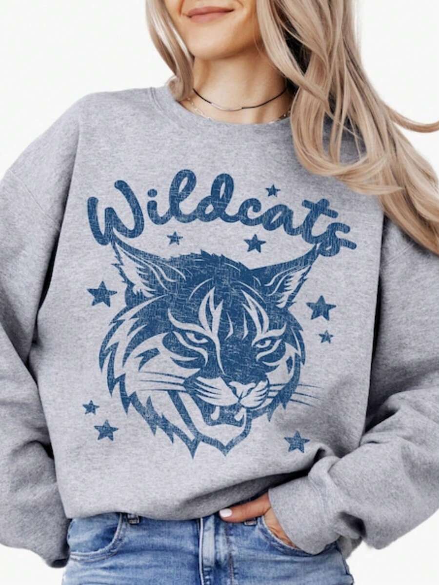 Wildcats Sweatshirt Wildcats Game Day Wildcats Crewneck Wildcats Spirit Wear Wildcats Mascot Wildcats School (2) - Xám - Xem 1