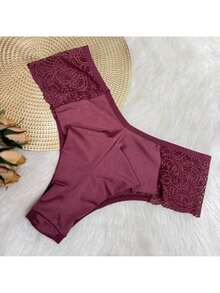 Plus Size Microfiber Double String Panty KIT Wide Side Thong High Waist With Lace - 彩色 - 查看 3