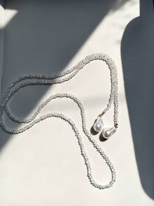 1 件奢华串珠黑水晶不对称吊坠项链，长款多层巴洛克珍珠项链，适合女士 - 彩色 - 查看 11