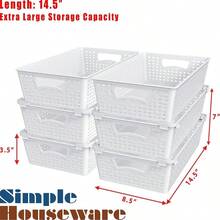 SimpleHouseware Stackable Plastic Woven Basket Storage And Pantry Organizer Bin, 6 Pack, White