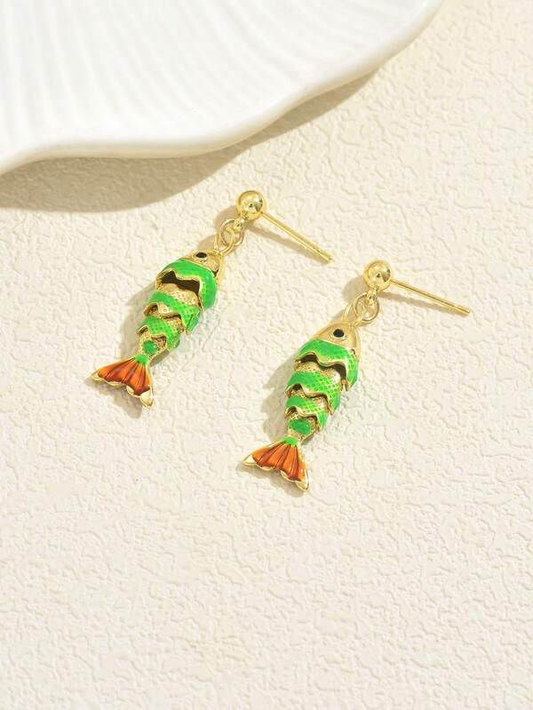 1 Paar bunte 3D lebendige Koi Fisch bewegliche Kupfer Tropfglasur Ohrringe, luxuriöser hochwertige vielseitige Ohrringe