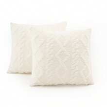 装饰性仿羊毛枕套，柔软短毛绒方形图案靠垫套，现代沙发装饰，家居卧室，宿舍使用，秋季装饰，秋季装饰，房间装饰 - 白色 - 查看 11