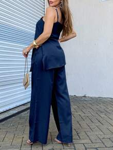 EMILI LLANAMODA Asymmetrical Set Of Elegant Women's Top And Pants - 藏蓝色 - 查看 3