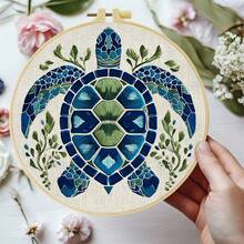 1件 15*15cm/5.9*5.9in-20*20cm/7.9*7.9in 刺繡套件，DIY手工刺繡套裝，適合成人初學者，居家禮物，女性縫紉禮物，包含使用說明書、印花布料、刺繡框、針與線 - 彩色 - 查看 15