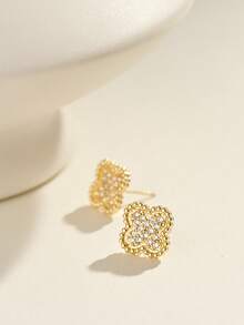 Hoa tai cỏ bốn lá mạ vàng 18K, thanh lịch và dễ thương, thích hợp đeo hàng ngày và đi tiệc - Vàng - View 5