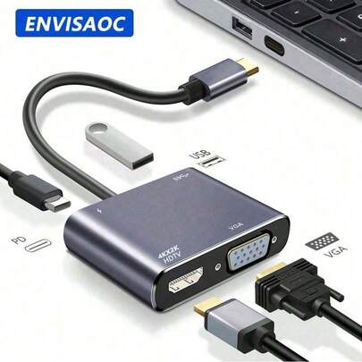 USB C To HDMI-Compatible VGA Type C USB 3.0 HUB Adapter Compatible With MacBook Switch OLED Phone Laptop