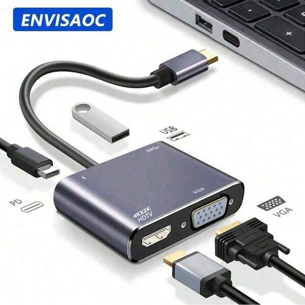 USB C To HDMI-Compatible VGA Type C USB 3.0 HUB Adapter Compatible With MacBook Switch OLED Phone Laptop