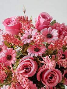 1支/3支仿真花，丝绸玫瑰、雏菊、蒲公英花束，适用于婚礼、家居、派对装饰、桌面摆件 - 玫瑰紅 - 查看 8