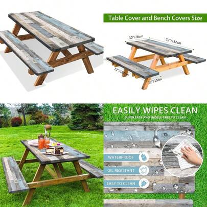 Picnic Table Cover With Bench Covers Farmhouse Outdoor Picnic Table Covers With Elastic Waterproof Tablecloths For Rec Picnic Tables For Camping Party Travel