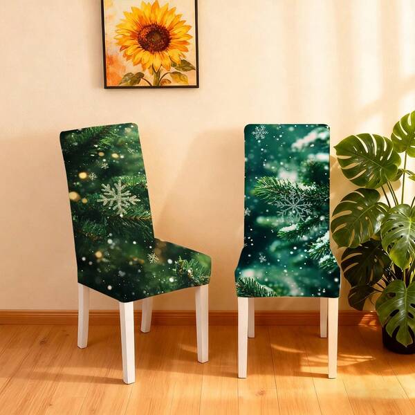 1 Pieza/4/6/8/36 Piezas de Fundas de silla navideñas modernas y sencillas, a prueba de polvo, desmontables, lavables, resistentes a las manchas, impermeables y elásticas, con motivos de pino y ciprés navideños, copos de nieve y patrones de apertura. El juego de mesa y silla estacional de 17.7 x 23.6 pulgadas se puede usar para decoración, decoración de cena de fiesta, decoración del hogar, decoración navideña y artículos para fiestas