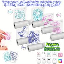 Colorful Transparent Sticker Paper - Pink, Blue & Green Printing Effect Mini Printer Refill Sheets For Journaling, Photos, Study Notes, And Office Supplies