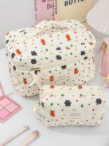 1 pieza Bolsa de maquillaje acolchada con muñeco de nieve beige para el Día de Navidad, bolsa de cosméticos con gran capacidad y cremallera, esencial para viajes y vacaciones, para toallas sanitarias, almohadillas, llaves, auriculares con cable, cargador, lápices labiales, cosméticos, perfume, organizador de brochas de maquillaje, para productos de cuidado de la piel y belleza, para mujeres, estudiantes, niñas escolares, regalo de Navidad, regalo de Año Nuevo - Beis - Ver 14