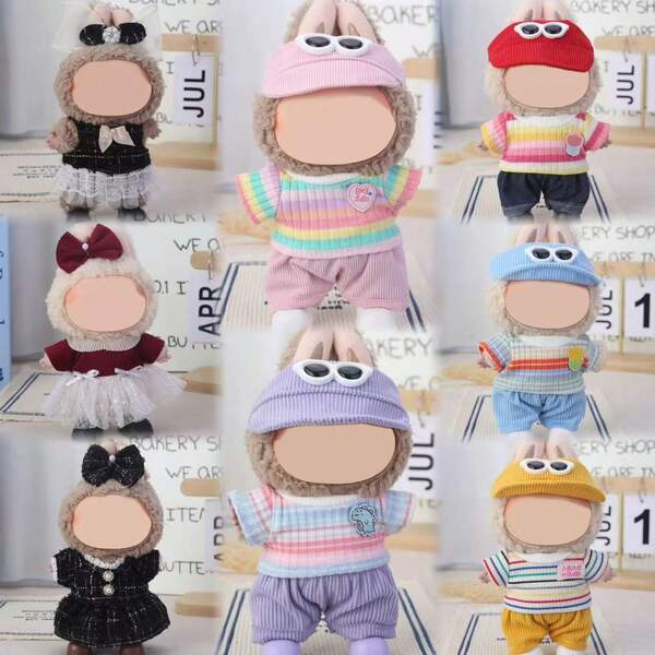 [Solo ropa] Nuevo conjunto de vestido a rayas de pana de otoño/invierno lindo de 17 cm para muñeca de peluche Labobo de 1ra/2da/3ra generación