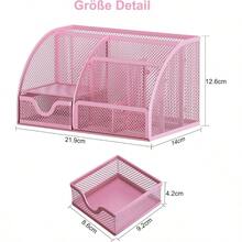 Organizador de escritorio, organizador de lpices de metal con cajn, multifuncional 6 compartimentos, portalpices para oficina, nios, tocador rosa 6 compartimentos de malla - rosa - 6 Compartimentos Malla - Rosa - Ver 3