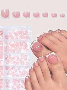 144 chiếc/hộp Móng Chân Giả Màu Hồng Hình Vuông Kiểu Pháp Móng Chân Giả Dán Bằng Gel Mềm Dày Có Thiết Kế Sẵn Móng Chân Giả Acrylic Che Phủ Toàn Bộ Móng Chân Giả Phụ Kiện Làm Móng - Nhiều màu - Xem 2