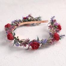 DWomen's Red Flower Crown Headband Lace And Foam Hairband With Rose Floral Decoration Suitable For Weddings Parties And Everyday Wear For Women - Đỏ - Xem 3