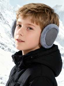 10-16岁毛绒加厚毛绒保暖耳套冬季男女童耳套纯色学生防寒背戴式耳罩 - 彩色 - 查看 2