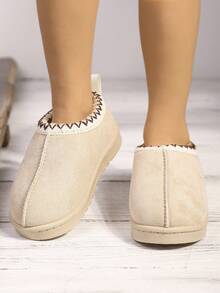 1 Pair Beige Toddler & Kids Short Boots, Solid Color Knitted Collar, Fashion Warm Plush Lined, Slip-On Snow Boots For Boys & Girls Aged 3-15, Suitable For Daily Casual, Outdoor Sports, Indoor & Outdoor Wear, Skiing, Ice Skating, Parties, New Autumn/Winter 2025 Collection - Beige - View 6