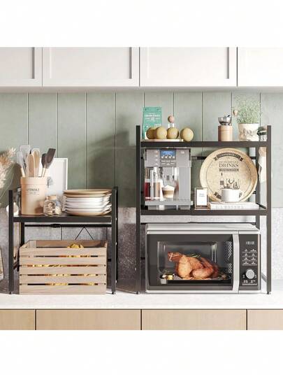 Magnetronrek, aanrechtblad, opbergrek, broodrooster, opbergrek, magnetronrek, magnetronbeugel, uitbreidbaar magnetronrek, stevige magnetronbeugel, opbergrek voor op het aanrechtblad, magnetronrek met haken, magnetronrek, magnetronrek, opbergbenodigdheden voor op het aanrechtblad van koolstofstaal, rijstkokerbeugel, geschikt voor apparaten op het aanrechtblad