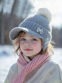 New Autumn-Winter Style Small-Chic Pearl Bow Knitted Hat, Suitable For All Occasions, Girl Large Head Cover With Ear Ion, Knitted Hat