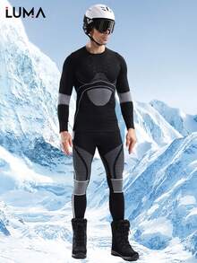LUMA Herren nahtloser Ski Thermo-Unterwäsche Set für Herbst/Winter, Herren Sport Kompression Basis Schicht feuchtigkeitsableitende Thermo Bekleidung Ski Outfit