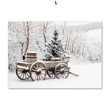 Pictură pe pânză cu peisaj de iarnă și zăpadă, artă de perete, elan, pin, peisaj din lemn, poster și imprimare pentru decor modern de Crăciun pentru casă - Multicolor - Vizualizare 60