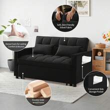 3 In 1 Convertible Sleep Sofa Bed Modern Velvet Sofa, Sofa Pull-Out Bed, Small Love Seat Casual Sofa With Back, With Pillow, Pockets, Living Room Furniture,(Light Gray) - màu đen - Xem 4