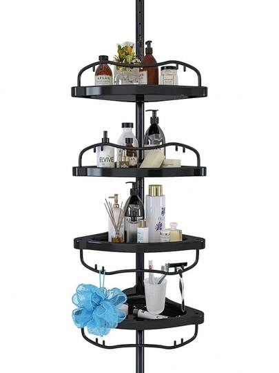 Étagère de douche d'angle, tige de tension réglable de 56 à 125 pouces avec paniers en ABS, tige en acier inoxydable anti-rouille, étagère de douche sans perçage, grande étagère de rangement pour la douche